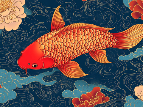 New Chinese Style National Tide Carp Mural