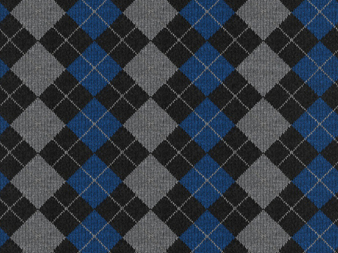 Seamless black blue geometric plaid pattern wool jacquard knitted cloth fabric