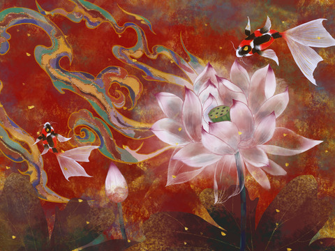 New Chinese Style National Tide Lotus Mural