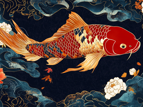 New Chinese Style National Tide Carp Mural