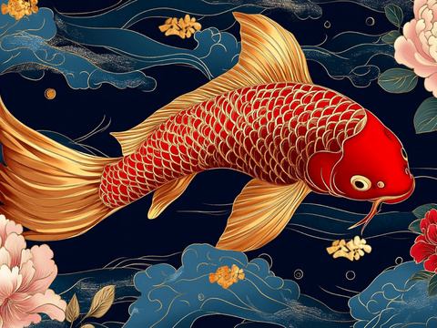 New Chinese Style National Tide Carp Mural