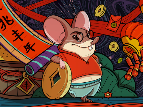 New Chinese Mouse National Tide Cartoon Mural