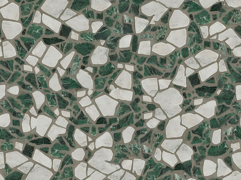 Seamless green irregular mosaic slate floor tile pavement road ground square paving