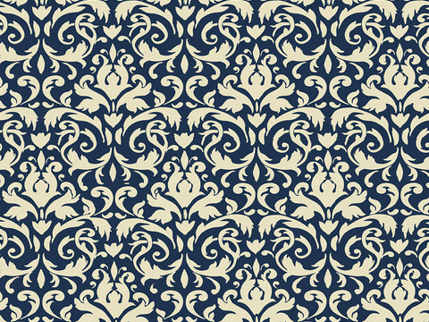 Seamless Blue European French Classical Pattern Wallpaper Wall Cloth Wall Cloth