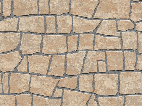 Seamless beige irregular mosaic slate floor tile pavement road ground square paving