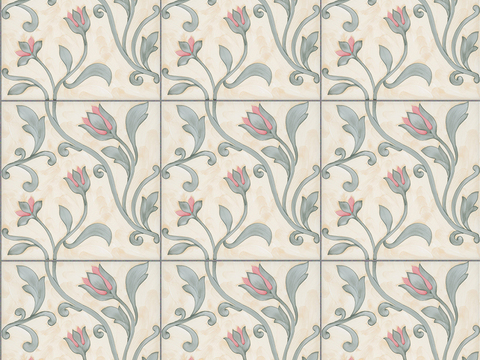 Seamless Retro Pastoral Style Marble Stone Floral Patchwork Pattern Tiles Small Tiles Antique Tiles Floor Tiles Wall Tiles