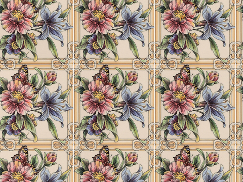 Seamless Retro Pastoral Style Marble Stone Floral Patchwork Pattern Tiles Small Tiles Antique Tiles Floor Tiles Wall Tiles