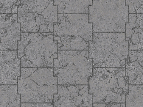 Seamless gray damaged cement parquet floor tile pavement road ground square paving