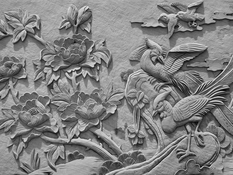 New Chinese style Chinese style mural wood carving phoenix black and white concave and convex