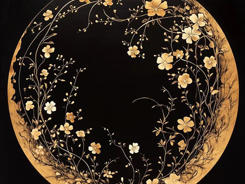 New Chinese Style Chinese Golden Flower and Bird Round Decorative Painting