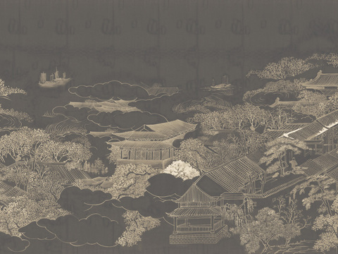 dark gray new Chinese style landscape mural