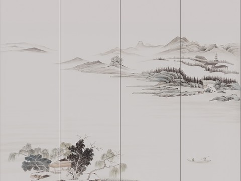 Grey Chinese Landscape Mural Hard Bag