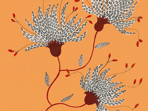 Orange plant print wallpaper