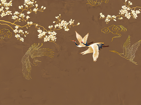 New Chinese style_national tide_luxury flowers and birds_wallpaper