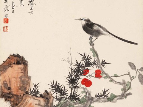 New Chinese ink painting of flowers and birds