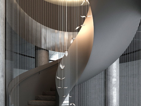 Tang Zhonghan designs modern high-grade gray revolving staircase