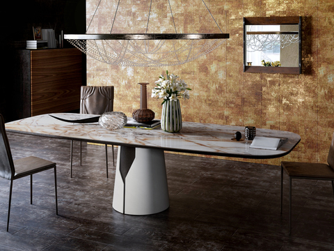 Italian Cattelan Italia Brand Modern Marble Dining Table and Chair