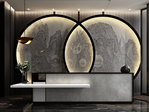 Matrix vertical and horizontal design new Chinese marble service desk reception desk