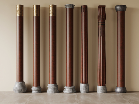 Chinese-style wooden column