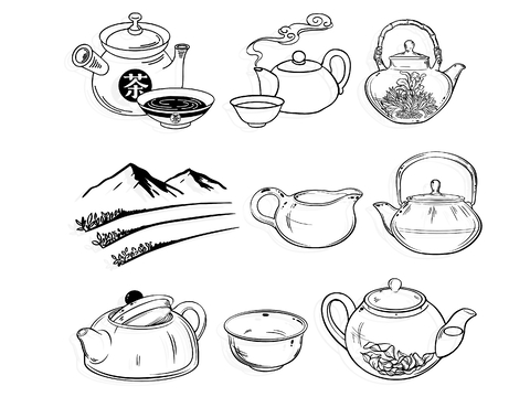 New Chinese Tea Icon Tea Cup Silhouette Teapot