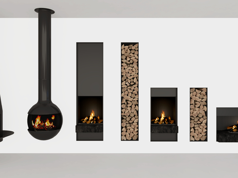 Modern wrought iron fireplace flame firewood