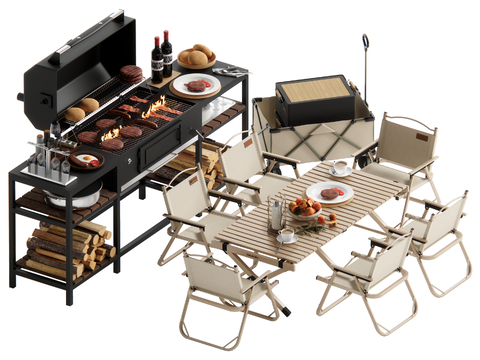 Folding table and chair grill