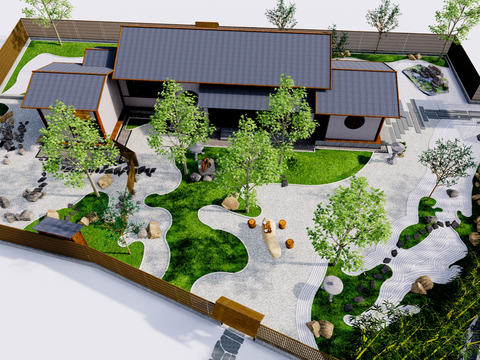 New Chinese Bird's Eye View Zen Landscape Courtyard