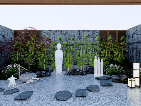 Japanese-style dry landscape courtyard