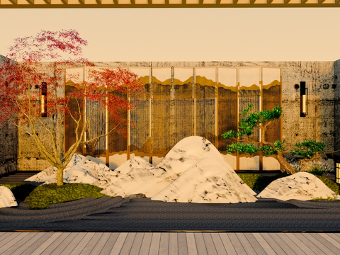 Japanese-style dry landscape courtyard