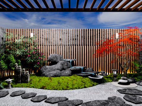 Japanese-style dry landscape courtyard