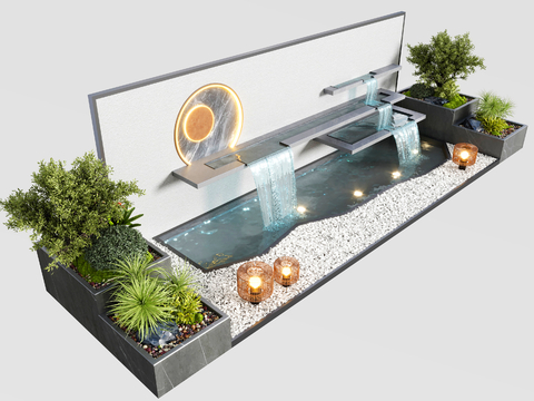 Modern courtyard fish pond water wall