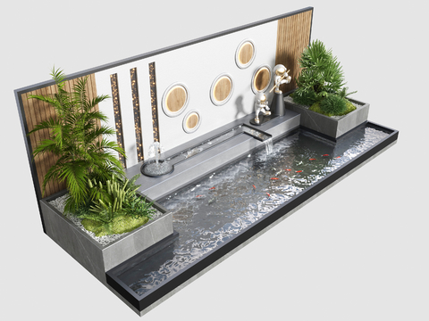 Modern courtyard fish pond water wall