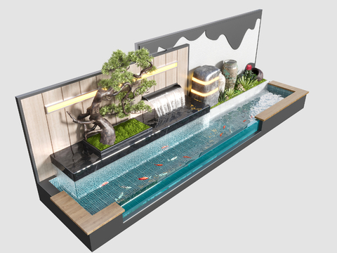 Modern courtyard fish pond water wall