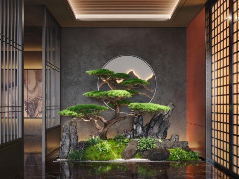 Neo-Chinese Style Indoor Landscape Tea Room Aisle