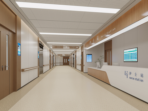 modern hospital nurse station walkway