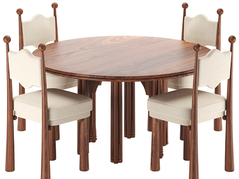 Middle Ancient Round Table and Chair Dining Table and Chair