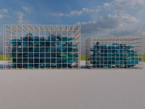 Glass gabion ocean blue glass landscape sketch