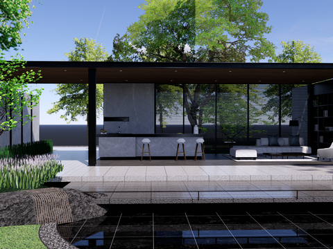 Modern minimalist gallery outdoor kitchen