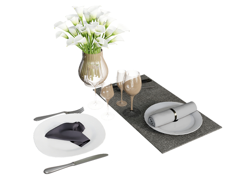 Modern Tableware Plate Bowl Knife and Fork Dinner Cloth