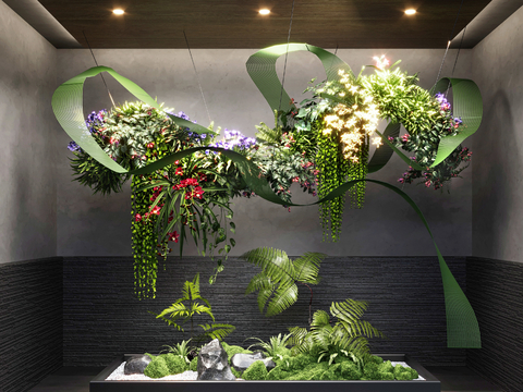 Modern indoor landscaping hanging plant pile