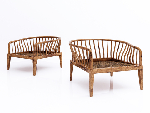 Neo-Chinese Style Lounge Chair Solid Wood Rattan Chair