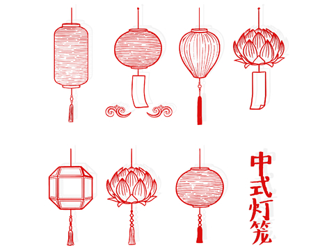 Chinese Red Lantern Festival Lantern Wall Decorations Silhouette