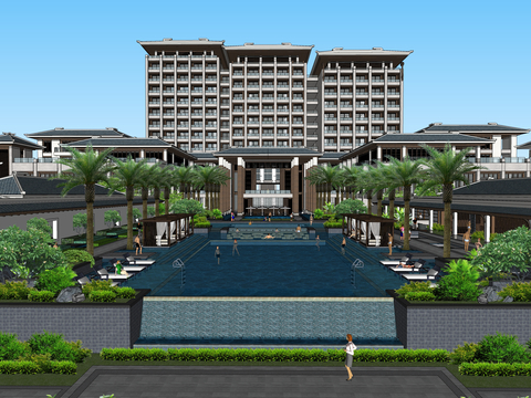 New Chinese Hotel Exterior Terrace Pool