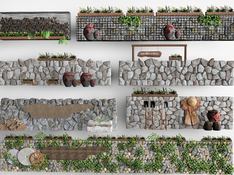 Neo-Chinese Style courtyard wall stone wall gabion landscape wall