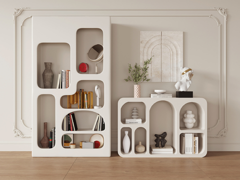 Cream Style Low Bookcase Floor Cabinet