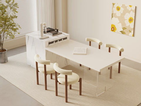 Cream Style Island Table Dining Table and Chair