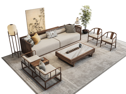 Neo-Chinese Style Sectional Sofa