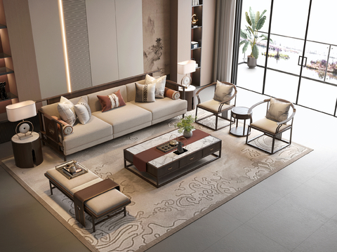 Neo-Chinese Style Sectional Sofa