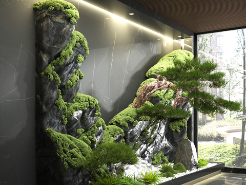 Modern interior landscaping moss landscape stone sketch