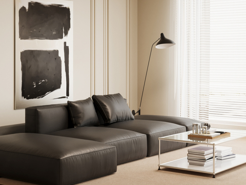 Modern Black Leather Sofa Multiplayer Sofa